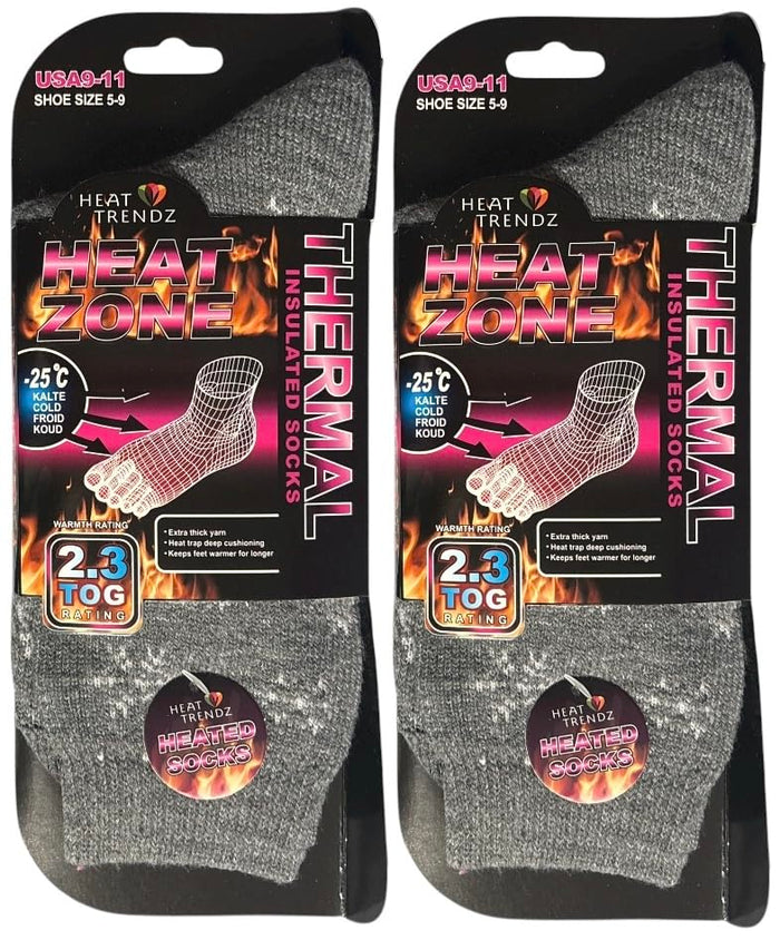 2 Pack Snow Design Women's Heated Sox Socks Thick Thermal Socks Keeps Feet Warmer Longer 2.3 TOG Heat Rating Size: 9-11..