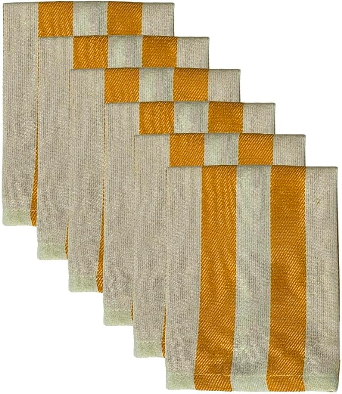 Dish Cloths 100% Cotton White/Orange Harbor Stripes Dishcloths for Washing Dishes, Set of 6 Quick Dry, Highly Absorbent, 12 x 12 Inch.