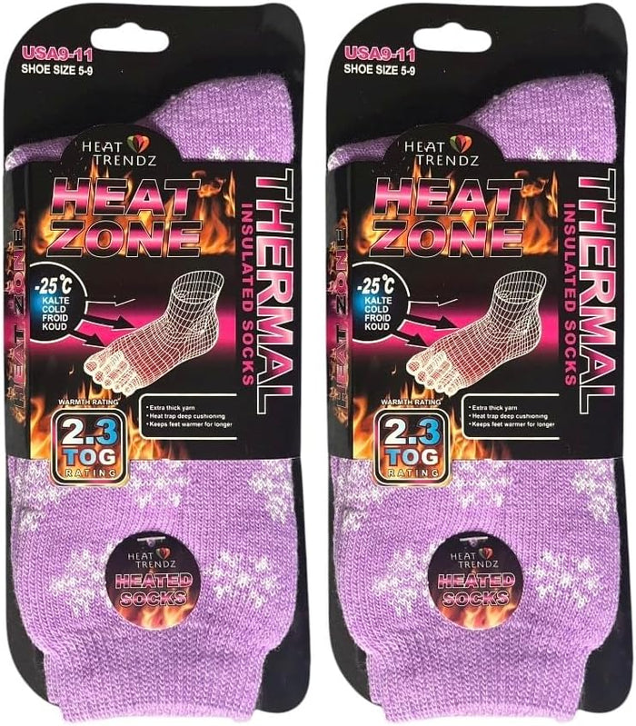 2 Pack Snow Design Women's Heated Sox Socks Thick Thermal Socks Keeps Feet Warmer Longer 2.3 TOG Heat Rating Size: 9-11..