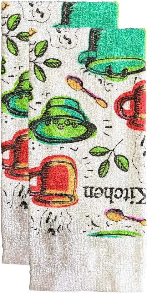 Set of 6, Kitchen Art Design Printed Cotton Kitchen Towels Highly Absorbent and Soaking up Water Quickly Size: 15 x 25 inch.