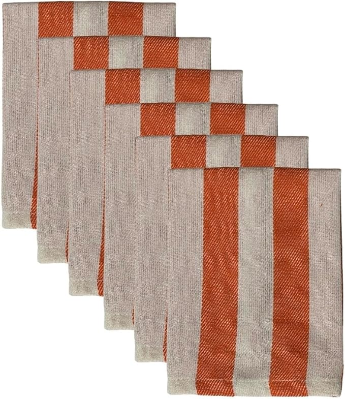 Dish Cloths 100% Cotton White/Orange Harbor Stripes Dishcloths for Washing Dishes, Set of 6 Quick Dry, Highly Absorbent, 12 x 12 Inch.