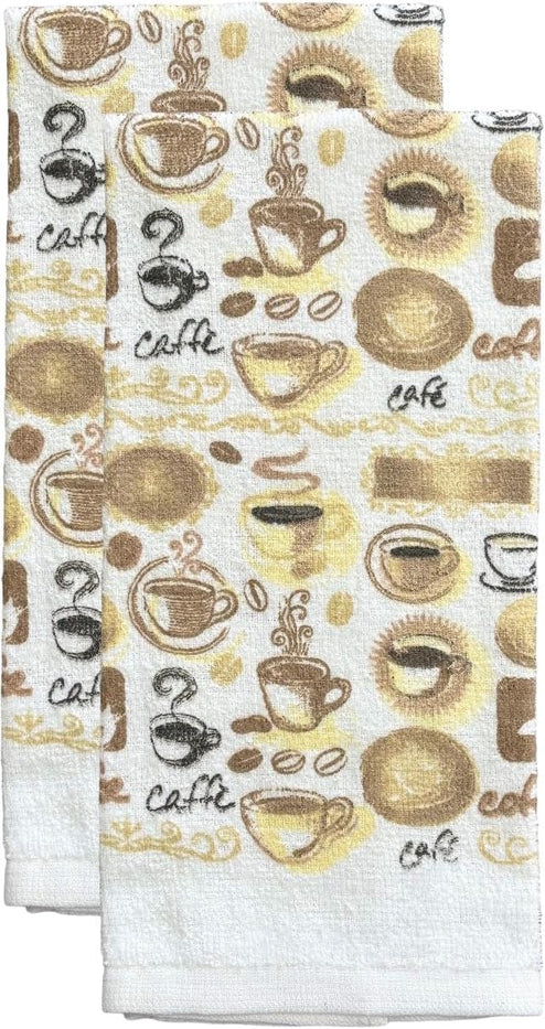 Set of 6, Coffee Design Printed Cotton Kitchen Towels Highly Absorbent and Soaking up Water Quickly Size: 15 x 25 inch.