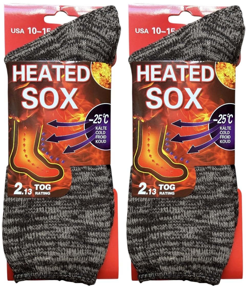 2 Pack Men's Warm Winter heated Thick Thermal Socks Keeps Feet Warmer 2.13 TOG Heat Rating Size: 10-15.