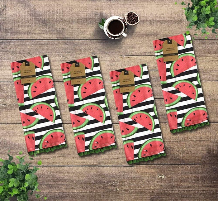 100% Cotton Watermelon Pompom Design Kitchen Towels and matching apron Size: 16 x 28 Inch. Perfect Gift for Wedding, Baby Shower, Home Décor.