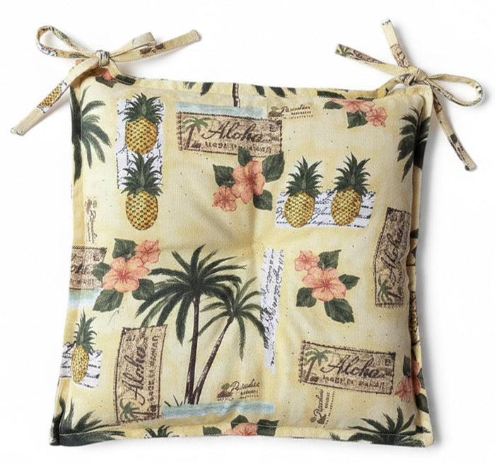 Thick Reversible Tropical Design Kitchen Chair Pads for Dining Chair, Set of 4, Soft and Comfortable Seat Cushions with Ties to be Secured to a Chair. (Tropical)