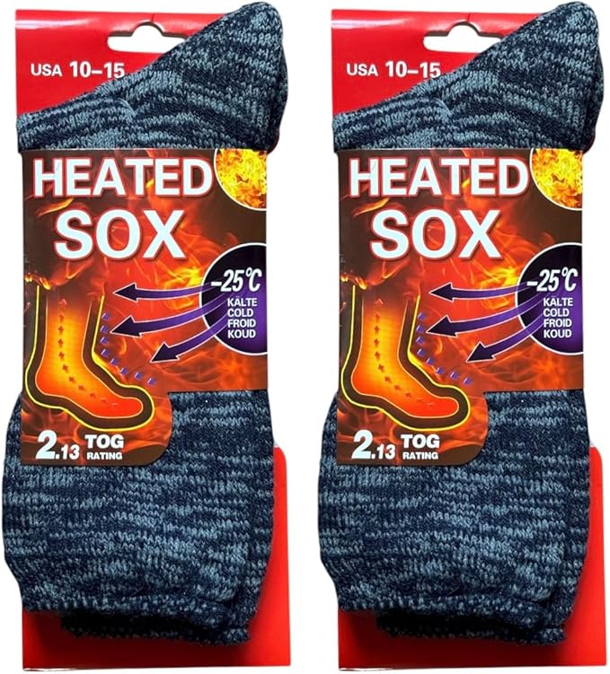 2 Pack Men's Warm Winter heated Thick Thermal Socks Keeps Feet Warmer 2.13 TOG Heat Rating Size: 10-15.