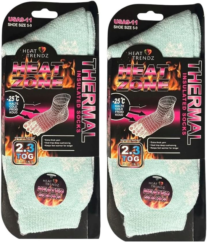 2 Pack Snow Design Women's Heated Sox Socks Thick Thermal Socks Keeps Feet Warmer Longer 2.3 TOG Heat Rating Size: 9-11..