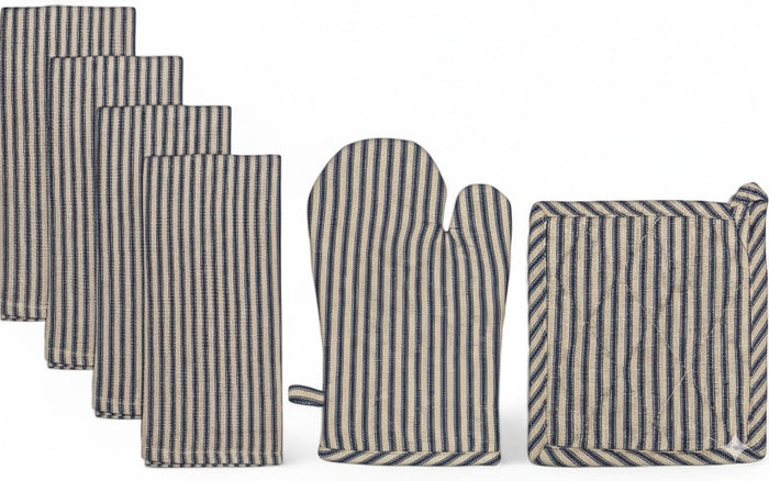 Set of 6, 100% Cotton Farmhouse Country Kitchen Linen Set, Included 4 Kitchen Towel, Ovenmitt, Potholder.