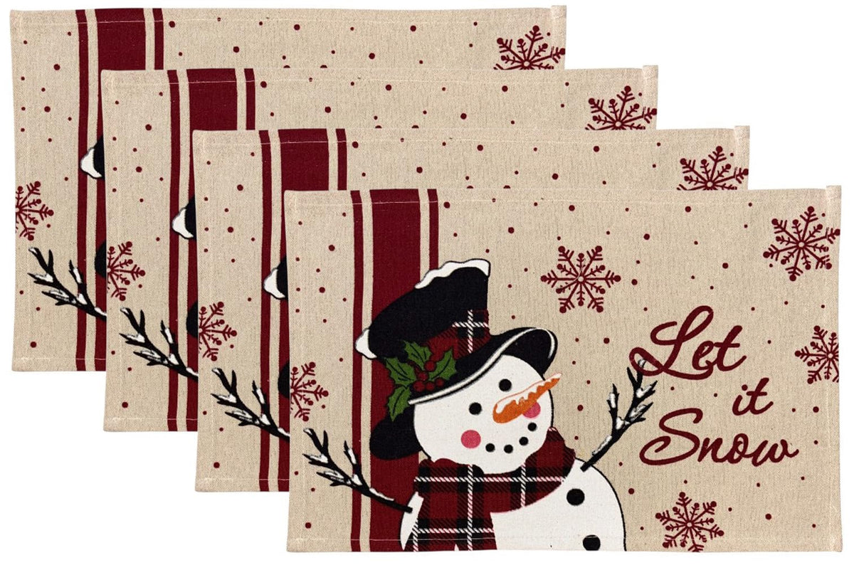 Set of 4, Christmas Plaid Tapestry Placemats Merry and Bright with Poinsettia Flower for Holiday Season, Home Decoration Kitchen Dining Table Easy to Clean Size: 13" x 19". (Design A)