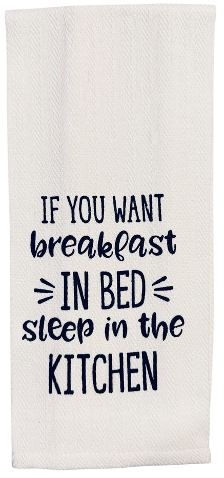 Set of 2, 100% Cotton White Printed Flour Sack Kitchen Towels If You Want Breakfast in Bed, Sleep in the Kitchen for Home Decor, Housewarming 16 X 28 Inch.