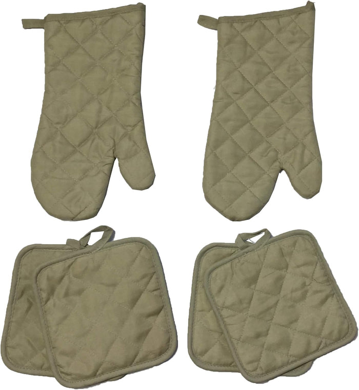 Set of 6, Solid Quilted 2 Oven mitt and 4 Potholder Heat Resistant Kitchen Sets, Oven mitt - 13 x 7 Inch and Potholder - 7 x 7 Inch.