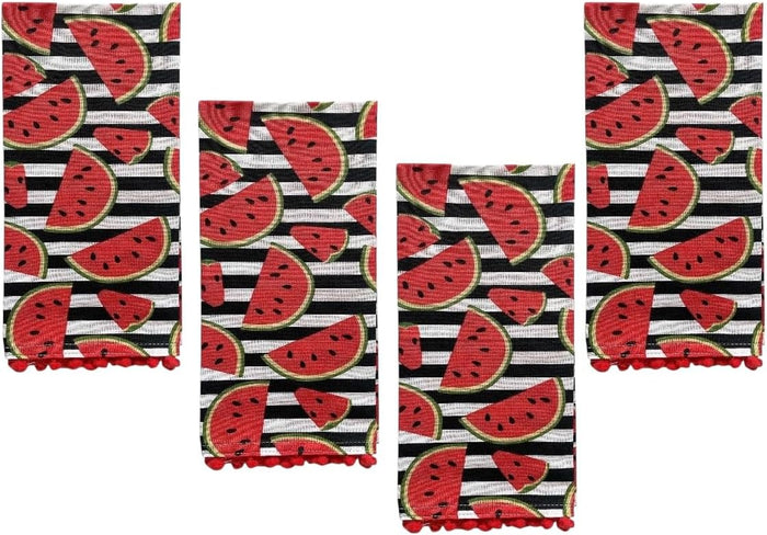 100% Cotton Watermelon Pompom Design Kitchen Towels and matching apron Size: 16 x 28 Inch. Perfect Gift for Wedding, Baby Shower, Home Décor.