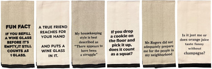 Set of 6, 100% Cotton Funny Sentiment Flour Sack Kitchen Towels for Wedding, Baby Shower, Home Decor, Housewarming, Size: 15 X 25 Inch.