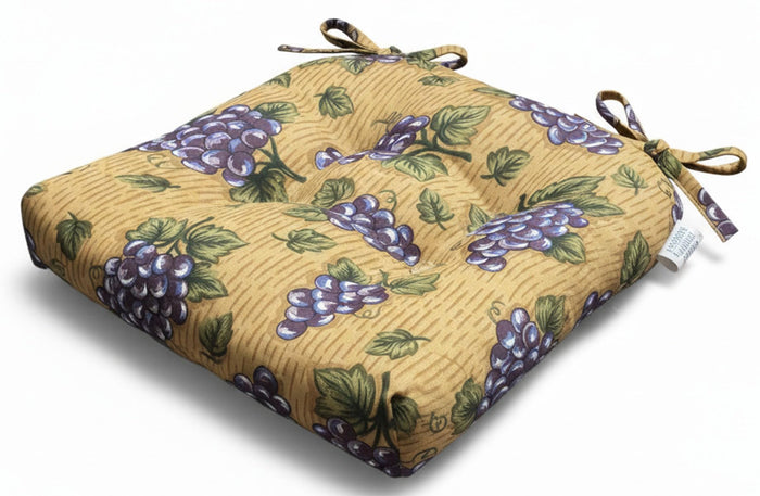 Thick Reversible Black Grapes Design Kitchen Chair Pads for Dining Chair, Set of 4, Soft and Comfortable Seat Cushions with Ties to be Secured to a Chair.