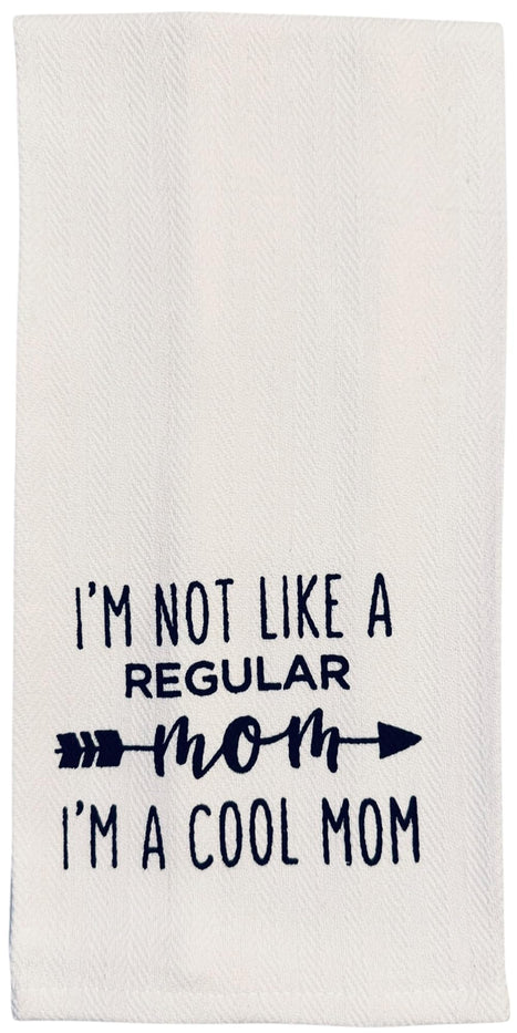Set of 2, 100% Cotton White Printed Flour Sack Kitchen Towels I am not Like a Regular mom, I'm Cool mom for Home Decor, Housewarming 16 X 28 Inch.