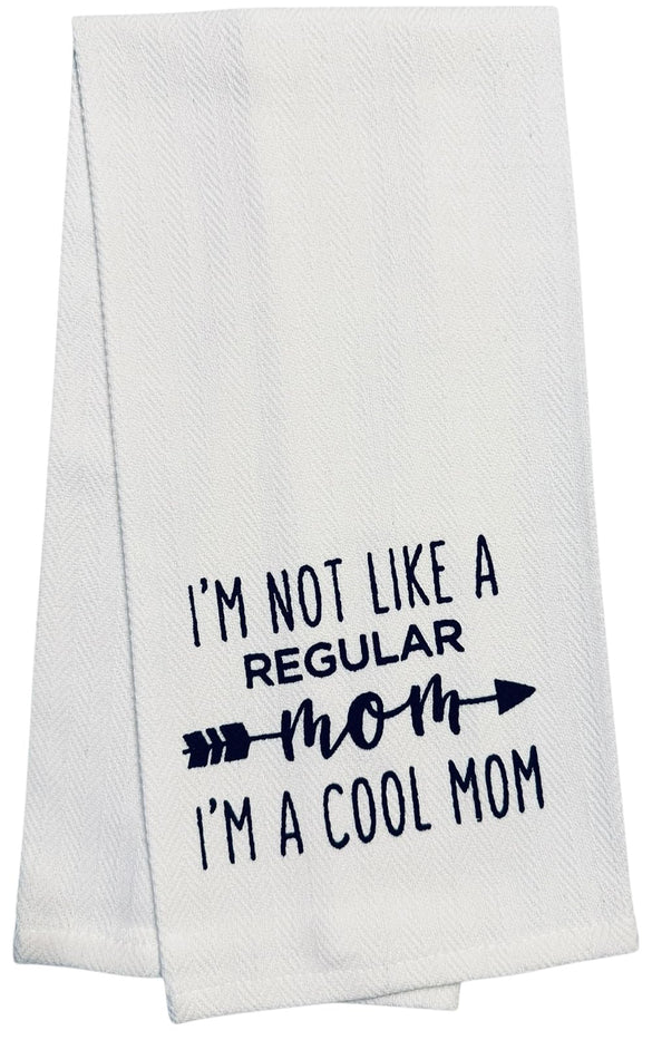 Set of 2, 100% Cotton White Printed Flour Sack Kitchen Towels I am not Like a Regular mom, I'm Cool mom for Home Decor, Housewarming 16 X 28 Inch.