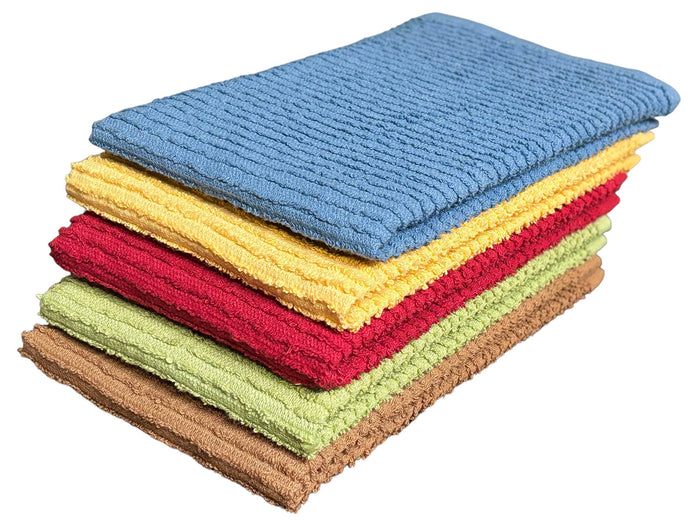 5 Pack, 100% Cotton Ribbed Terry Bar Mop for Kitchen, Highly Absorbent, Cleaning Kitchen Towels | Bar Towels | Machine Washable | 16 x 19 Inches.