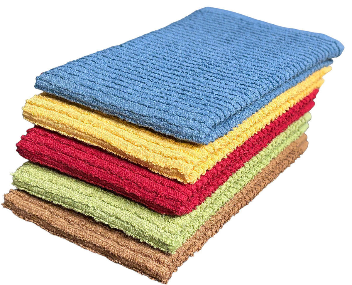 5 Pack, 100% Cotton Ribbed Terry Bar Mop for Kitchen, Highly Absorbent, Cleaning Kitchen Towels | Bar Towels | Machine Washable | 16 x 19 Inches.