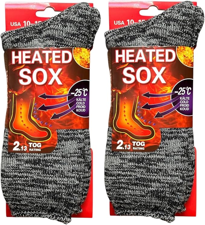 2 Pack Men's Warm Winter heated Thick Thermal Socks Keeps Feet Warmer 2.13 TOG Heat Rating Size: 10-15.