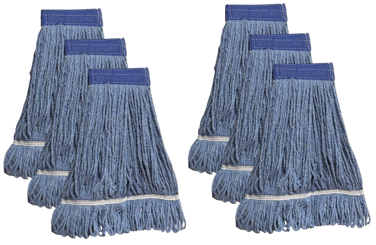 6 Pack, 350 Grams Wet Mop Replacement, 4-Ply Synthetic Yarn Heavy Duty Looped End String Mop Head, 5-Inch-Wide Headband for Home, Industrial, and Commercial Use. (Blue, 450 Grams)