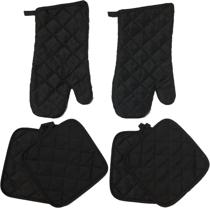 Set of 6, Solid Quilted 2 Oven mitt and 4 Potholder Heat Resistant Kitchen Sets, Oven mitt - 13 x 7 Inch and Potholder - 7 x 7 Inch.