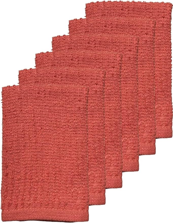 Dish Cloths 100% Cotton Terry Dishcloths for Washing Dishes, Set of 6 Quick Dry, Highly Absorbent, 12 x 12 Inch.