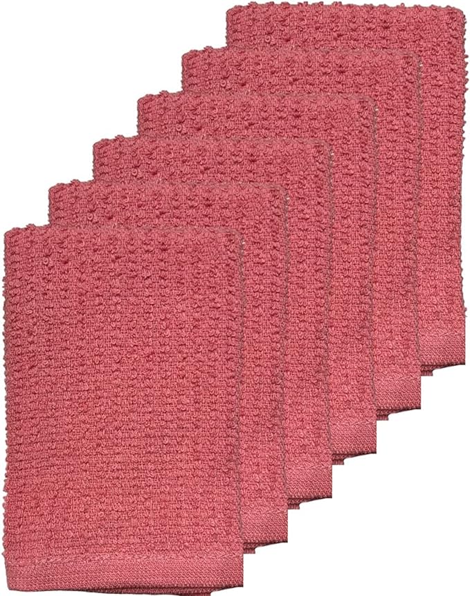 Dish Cloths 100% Cotton Terry Dishcloths for Washing Dishes, Set of 6 Quick Dry, Highly Absorbent, 12 x 12 Inch.