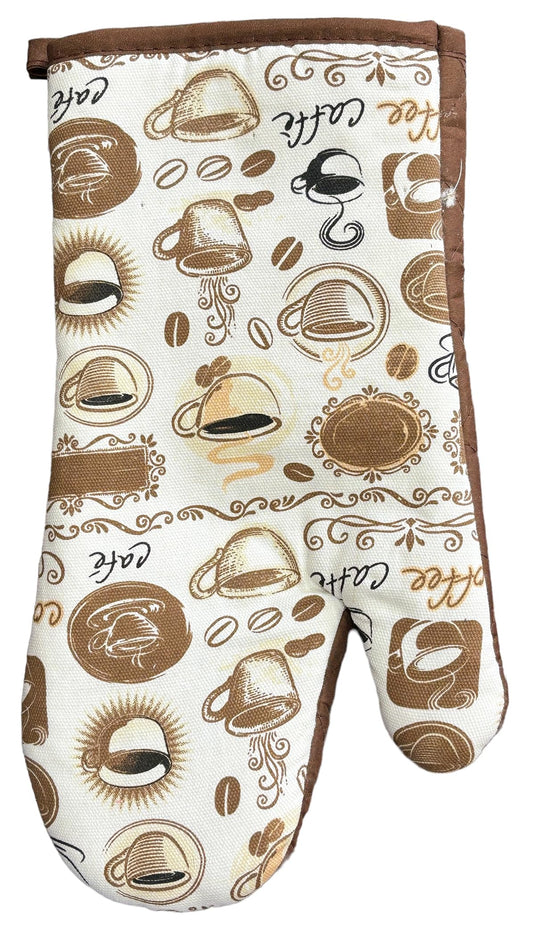 Coffee Design 100% Cotton Printed Kitchen Linen Set of 7, 2 Kitchen Towels, 2 Dish cloths, 2 Pot Holder, 1 Oven mitt, Non Slip, Washable, and Heat Resistant.