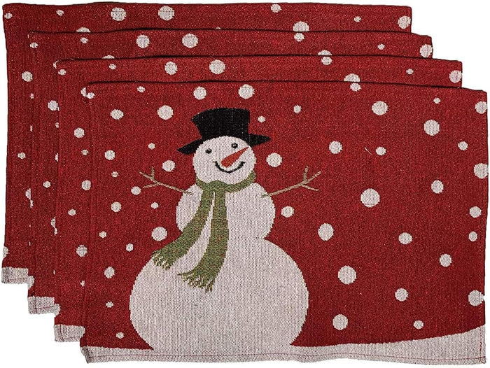 Set of 4, SnowmanChristmas Tapestry Placemats for Holiday Season, Home Decoration Kitchen Dining Table, Perfect for Party or Gifts. Easy to Clean Size: 13" x 19".