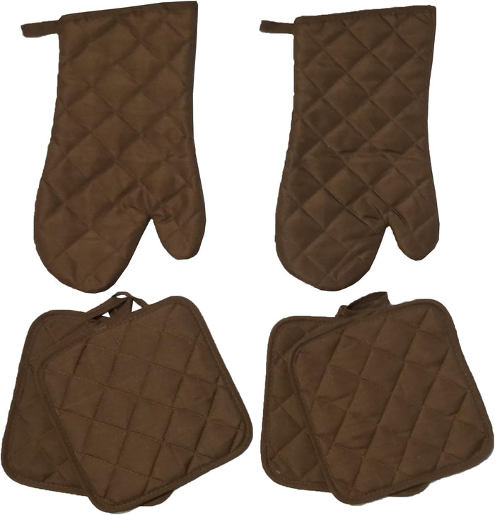 Set of 6, Solid Quilted 2 Oven mitt and 4 Potholder Heat Resistant Kitchen Sets, Oven mitt - 13 x 7 Inch and Potholder - 7 x 7 Inch.