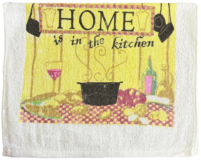 Home is in the Kitchen Design 100% Cotton Printed Kitchen Linen Set of 7, 2 Kitchen Towels, 2 Dish cloths, 2 Pot Holder, 1 Oven mitt, Non Slip, Washable, and Heat Resistant. (Home)