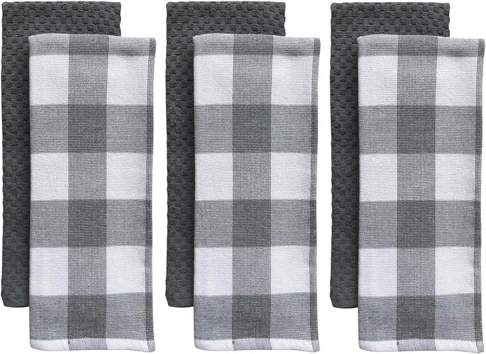 Farmhouse Kitchen towels/Hand Towels, 6 Pack Large 100% Ring-Spun Cotton with Hanging Loop, 430 GSM Soft & Ultra Absorbent, Machine Washable 16 x 28 inches.