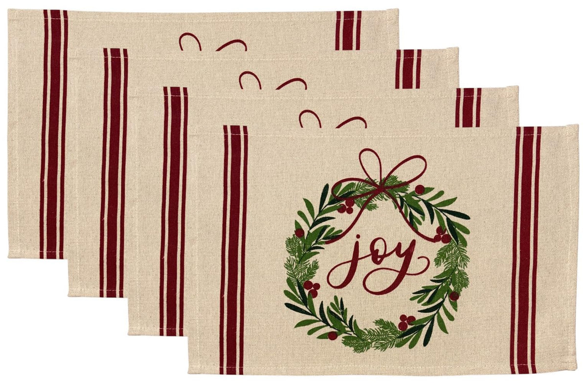 Set of 4, Christmas Plaid Tapestry Placemats Merry and Bright with Poinsettia Flower for Holiday Season, Home Decoration Kitchen Dining Table Easy to Clean Size: 13" x 19". (Design C)