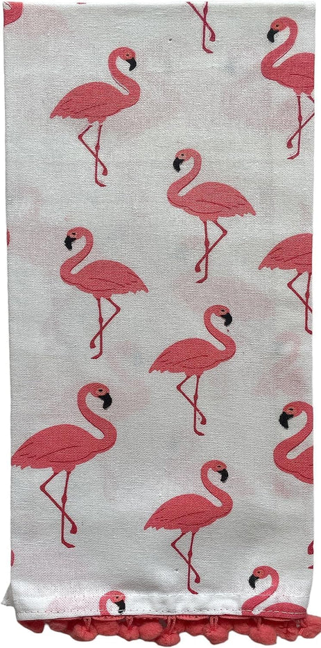 100% Cotton Flamingo Pompom Design Kitchen Towels and matching apron Size: 16 x 28 Inch. Perfect Gift for Wedding, Baby Shower, Home Décor.
