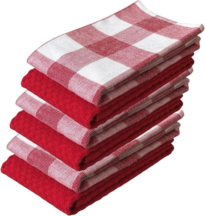 Farmhouse Kitchen towels/Hand Towels, 6 Pack Large 100% Ring-Spun Cotton with Hanging Loop, 430 GSM Soft & Ultra Absorbent, Machine Washable 16 x 28 inches.