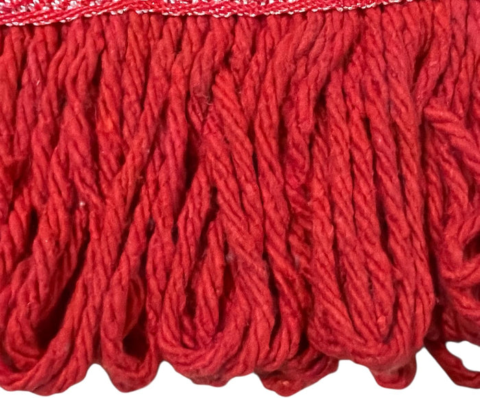 Wet Mop Heads Replacement: 6 Pack, Cotton Blended Commercial Heavy Duty Looped End String Mop Head, 5-Inch Wide Red Headband for Home, Industrial, and Commercial Use.