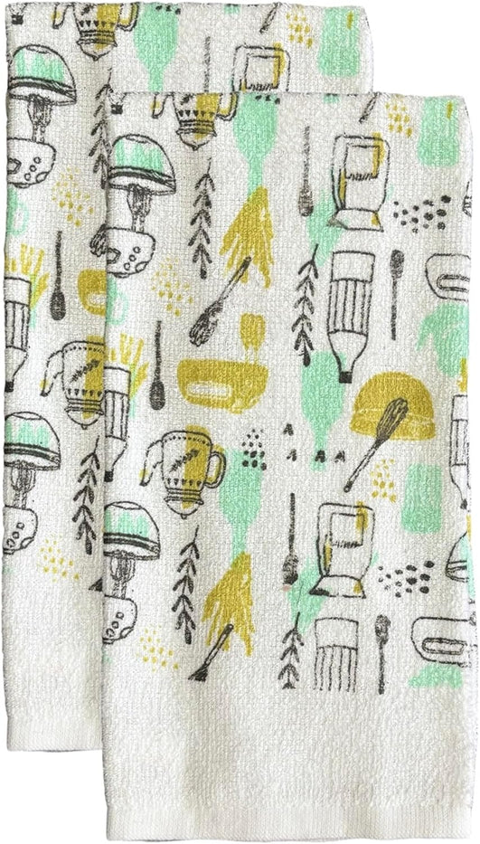 Set of 6, Kitchen Cooking Utensils Design Printed Cotton Kitchen Towels Highly Absorbent and Soaking up Water Quickly Size: 15 x 25 inch.