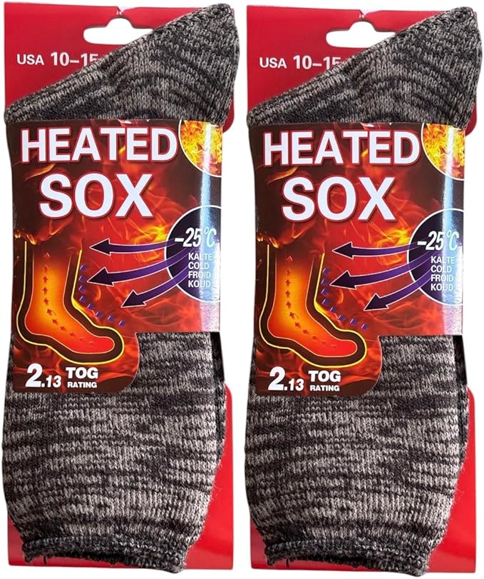 2 Pack Men's Warm Winter heated Thick Thermal Socks Keeps Feet Warmer 2.13 TOG Heat Rating Size: 10-15.