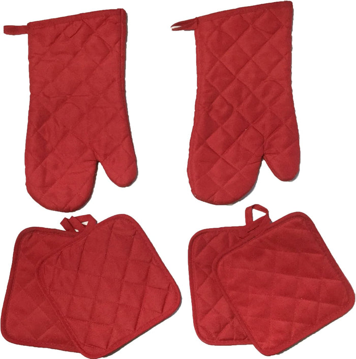 Set of 6, Solid Quilted 2 Oven mitt and 4 Potholder Heat Resistant Kitchen Sets, Oven mitt - 13 x 7 Inch and Potholder - 7 x 7 Inch.