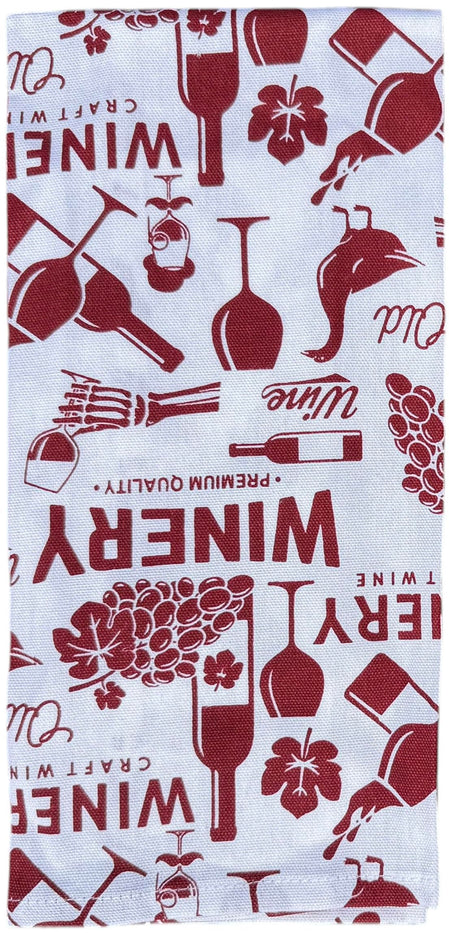 Winery Craft, Wine Bottle, Grapes, Stems, and Geese Printed Kitchen Linen Sets Non-Slip, Heat Resistant Set of 4, Includes 2 Kitchen Towels, Potholder & Oven Mitt.