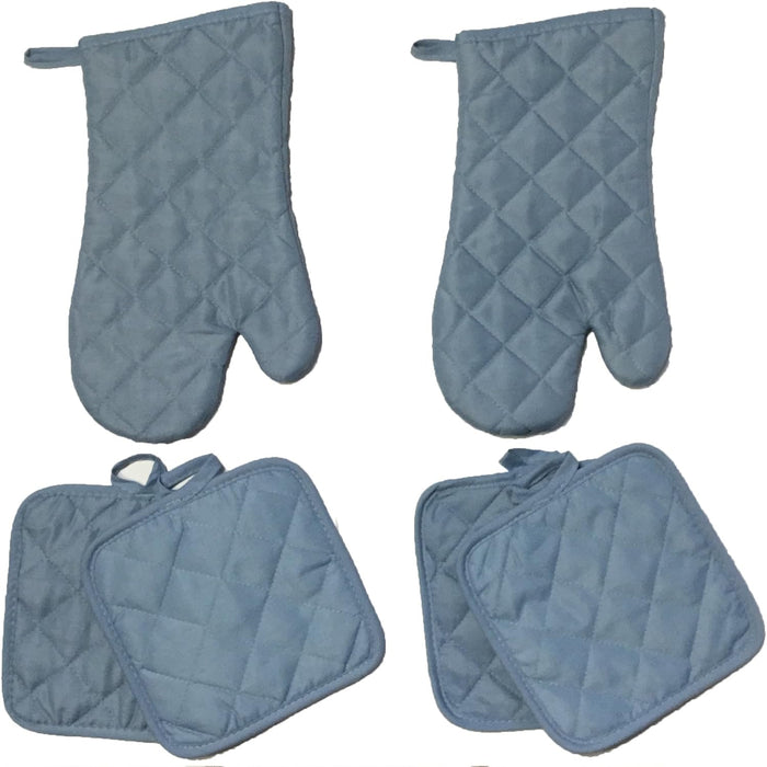 Set of 6, Solid Quilted 2 Oven mitt and 4 Potholder Heat Resistant Kitchen Sets, Oven mitt - 13 x 7 Inch and Potholder - 7 x 7 Inch.