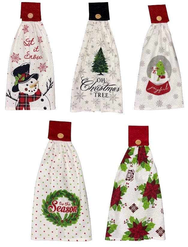 Set of 5, Christmas Tie Kitchen Towels 100% Cotton, Snowman Happy Holiday Wishes, Cardinal, Red Poinsettia Flower, Believe in The Magic of Christmas.Size: 16" x 18" x 3.5".