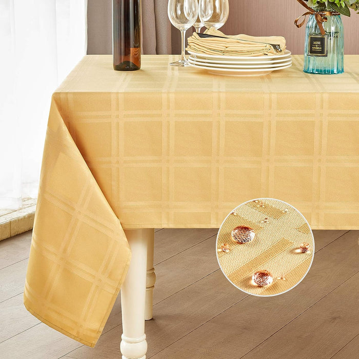 Jacquard Plaid Table Cloth Rectangle Modern Tablecloth Waterproof Anti-Shrink Soft and Wrinkle Resistant Decorative Fabric Table Cover for Kitchen Gold, 60" x 102" (8-10 Seats)