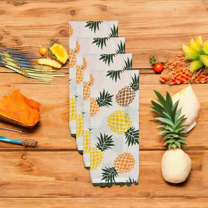100% Cotton Pineapple Pompom Design Kitchen Towels and matching apron Size: 16 x 28 Inch. Perfect Gift for Wedding, Baby Shower, Home Décor.