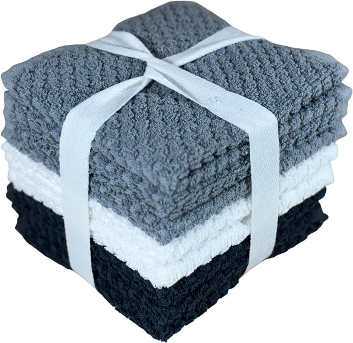 Washcloths Set of 8 - Popcorn Weave Wash Cloth Designed to Exfoliate Your Hands, Body or Face - Extra Absorbent 100% Ring Spun Cotton 12" X 12"