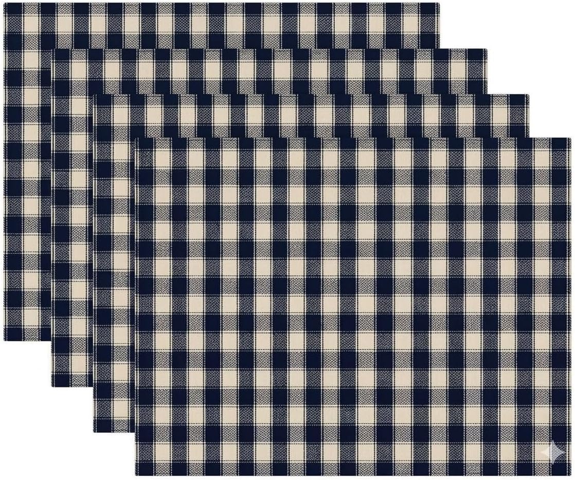 Farmhouse Buffalo Plaid Set of 4, Cotton Placemats for Kitchen Dining Table Mats, Easy to Clean, Machine Washable. Size: 13" x 19".