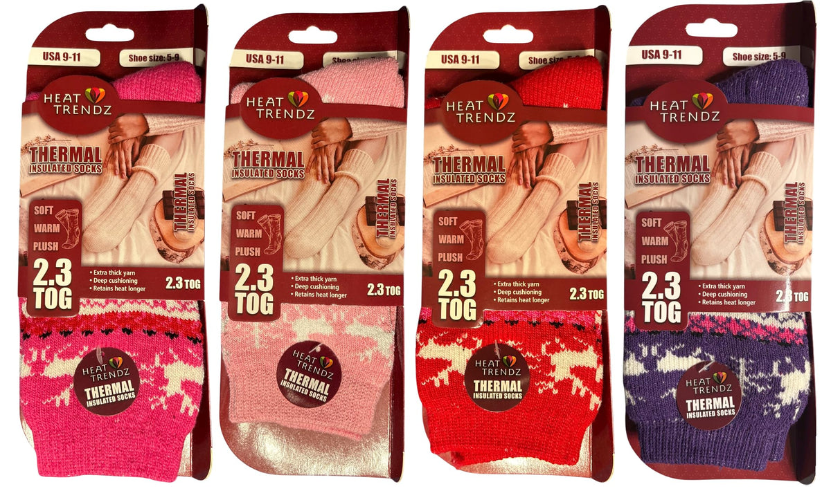 4 Pack Women's Heated Sox Socks Thick Thermal Socks Keeps Feet Warmer Longer 2.3 TOG heat rating Size: 9-11..