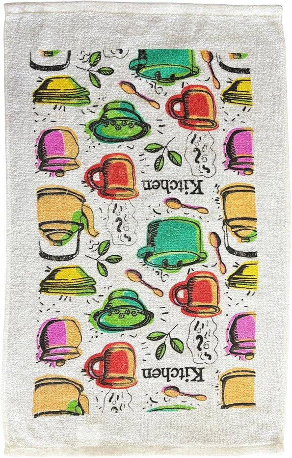 Set of 6, Kitchen Art Design Printed Cotton Kitchen Towels Highly Absorbent and Soaking up Water Quickly Size: 15 x 25 inch.