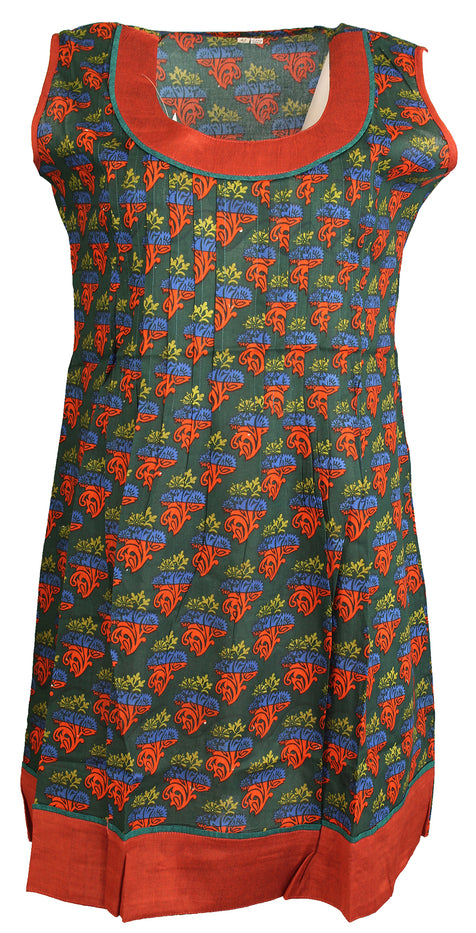 Tunic for Women Purple Kurti Flower Design Chapti Pattern Round Neck Turquoise Patch, Sleeveless Kurta Tunic Top.