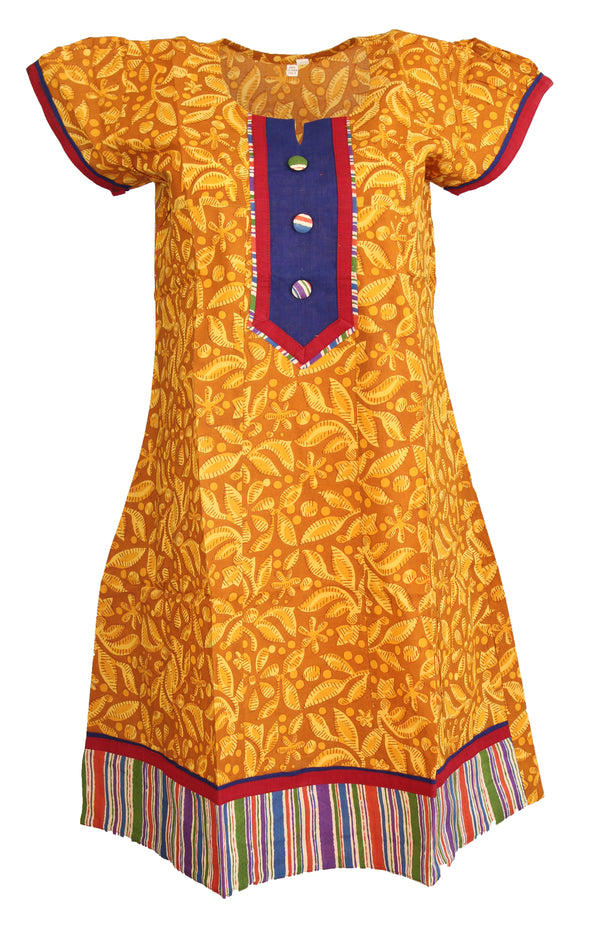 Tunic for Women Leaf Design Round Neck Multi color Yoke Short Sleeves Kurti Kurta Tunic Top.